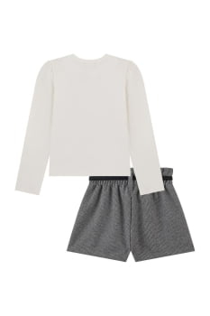 CONJUNTO INFANTIL KUKIÊ BLUSA EM COTTON E SHORTS EM LÃ PIED DE POULE - 90672