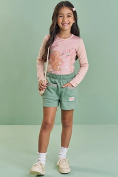 CONJUNTO INFANTIL KUKIÊ BLUSA EM COTTON ESTAMPADA E SHORTS EM MOLETOM COM PELÚCIA - 89586