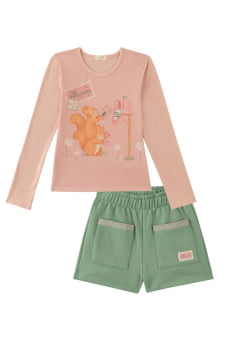 CONJUNTO INFANTIL KUKIÊ BLUSA EM COTTON ESTAMPADA E SHORTS EM MOLETOM COM PELÚCIA - 89586