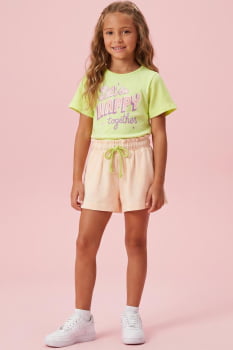 CONJUNTO INFANTIL KUKIÊ BLUSA EM MALHA WAVE E SHORTS EM VISCOSE TEXTURIZADA - 99876
