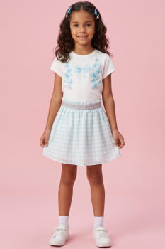 CONJUNTO INFANTIL KUKIÊ BLUSA EM MEIA MALHA E SAIA EM CHIFFO XADREZ - 95442 CONJUNTO INFANTIL KUKIÊ BLUSA EM MEIA MALHA E SAIA EM CHIFFO XADREZ - 95442