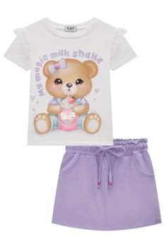 CONJUNTO INFANTIL KUKIÊ BLUSA EM MEIA MALHA E SHORT SAIA MOLEVISCO - 78494