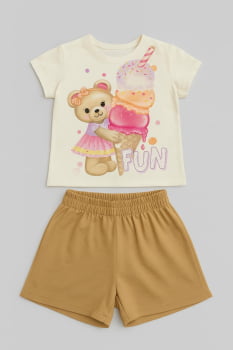 CONJUNTO INFANTIL KUKIÊ BLUSA EM MEIA MALHA E SHORTS EM COTTON - 89333