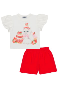 CONJUNTO INFANTIL KUKIÊ BLUSA EM MEIA MALHA E SHORTS EM CREPE - 86199