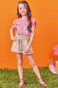 CONJUNTO INFANTIL KUKIÊ BLUSA EM MEIA MALHA E SHORTS EM MOLETOM LINHO - 74170