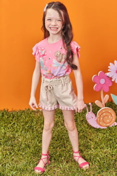 CONJUNTO INFANTIL KUKIÊ BLUSA EM MEIA MALHA E SHORTS EM MOLETOM LINHO - 74170