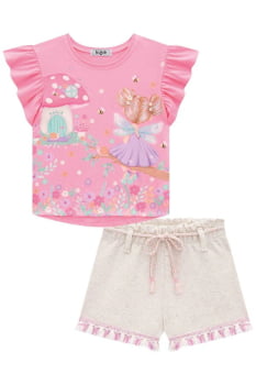 CONJUNTO INFANTIL KUKIÊ BLUSA EM MEIA MALHA E SHORTS EM MOLETOM LINHO - 74170