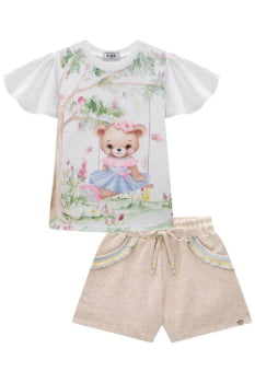 CONJUNTO INFANTIL KUKIÊ BLUSA EM MEIA MALHA E SHORTS EM MOLETOM LINHO SEM PELÚCIA - 77977