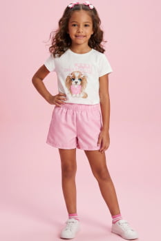 CONJUNTO INFANTIL KUKIÊ BLUSA EM MEIA MALHA E SHORTS EM NYLON - 95112