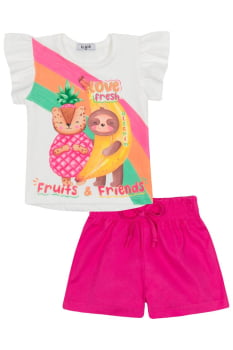 CONJUNTO INFANTIL KUKIÊ BLUSA EM MEIA MALHA E SHORTS EM SARJA - 87678