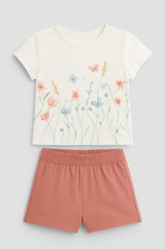CONJUNTO INFANTIL KUKIÊ BLUSA EM MEIA MALHA E SHORTS EM SARJA STRETCH - 92787