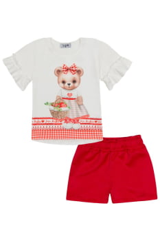 CONJUNTO INFANTIL KUKIÊ BLUSA EM MEIA MALHA E SHORTS EM SUPER CETIM - 87350