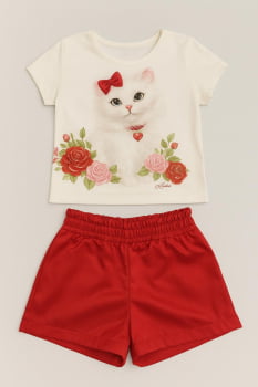 CONJUNTO INFANTIL KUKIÊ BLUSA EM MEIA MALHA E SHORTS EM SUPER CETIM - 90155