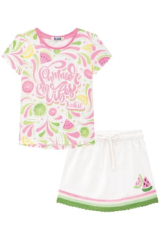 CONJUNTO INFANTIL KUKIÊ BLUSA EM MEIA MALHA FRESH E SHORT SAIA EM SARJA PITA - 75819