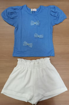 CONJUNTO INFANTIL KUKIÊ BLUSA EM MOLEVISCO E SHORTS EM ALFAIATARIA - 17914