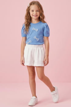 CONJUNTO INFANTIL KUKIÊ BLUSA EM MOLEVISCO E SHORTS EM ALFAIATARIA - 17914