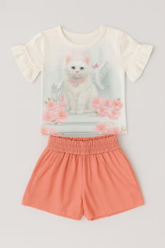 CONJUNTO INFANTIL KUKIÊ BLUSA EM MEIA MALHA E SHORTS EM BLEND DE LINHO - 91965