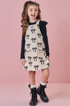 CONJUNTO INFANTIL KUKIÊ SALOPETE EM MOLETOM COM PELÚCIA E BLUSA EM CANELADO - 89827