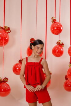 CONJUNTO INFANTIL MARIAS BLUSA COM LAÇO E SHORT EM CREPE - 823510