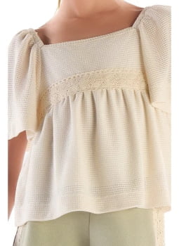 CONJUNTO INFANTIL MENINA ANJO BLUSA EM MALHA TRICOT E SHORTS EM MOLETOM VERDE -4500084