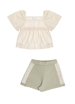 CONJUNTO INFANTIL MENINA ANJO BLUSA EM MALHA TRICOT E SHORTS EM MOLETOM VERDE -4500084