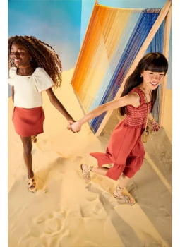 CONJUNTO INFANTIL MENINA ANJO BLUSA EM MALHA TRICOT TEXTURIZADA E SHORT-SAIA TERRACOTA - 4450075