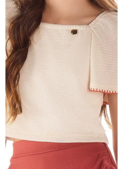 CONJUNTO INFANTIL MENINA ANJO BLUSA EM MALHA TRICOT TEXTURIZADA E SHORT-SAIA TERRACOTA - 4450075