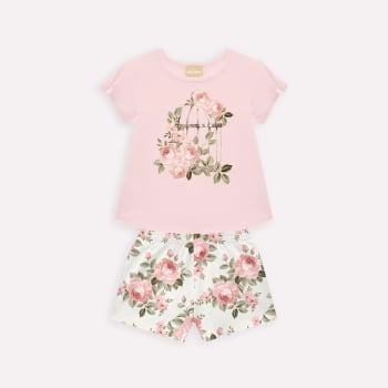 CONJUNTO INFANTIL MILON BLUSA E SHORT ESTAMPA FLORES - 2000948