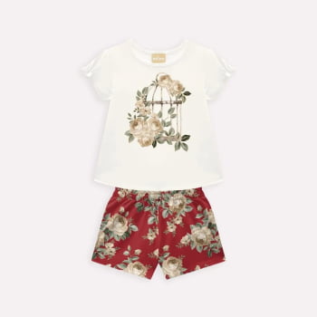 CONJUNTO INFANTIL MILON BLUSA E SHORT ESTAMPA FLORES - 2000948