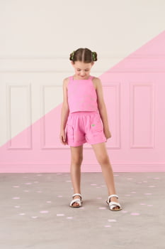 CONJUNTO INFANTIL MON SUCRÉ BLUSA CROPPED COM BORDADO E SHORT EM JEANS ROSA - 51138025186