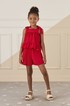 CONJUNTO INFANTIL MON SUCRÉ BLUSA E SHORT EM VISCOSE VERMELHO - 51138025048