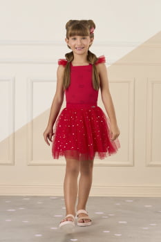 CONJUNTO INFANTIL MON SUCRÉ BLUSA EM RIBANA COM DETALHE EM STRASS E SAIA EM TULE BORBOLETA - 51138025074