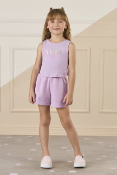 CONJUNTO INFANTIL MON SUCRÉ BLUSA EM RIBANA COM LANTEJOULA E SHORT EM MOLETINHO COM DETALHE BORDADO - 51138025066