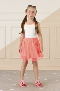 CONJUNTO INFANTIL MON SUCRÉ BLUSA EM RIBANA COM STRASS E SAIA EM TULE NEON - 51138025068