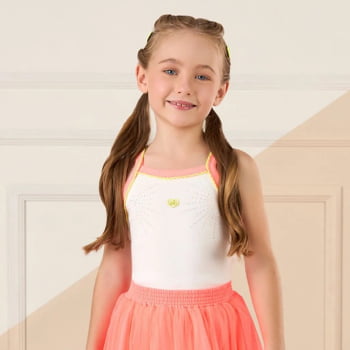 CONJUNTO INFANTIL MON SUCRÉ BLUSA EM RIBANA COM STRASS E SAIA EM TULE NEON - 51138025068