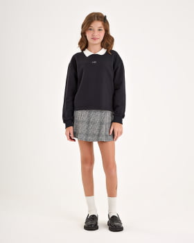 CONJUNTO INFANTIL NINA GO BLUSA BOXY EM MOLETINO E O SHORT SAIA EM ALFAIATARIA XADREZ - 2251034