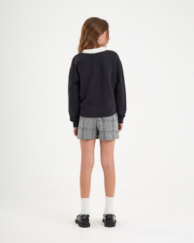 CONJUNTO INFANTIL NINA GO BLUSA BOXY EM MOLETINO E O SHORT SAIA EM ALFAIATARIA XADREZ - 2251034