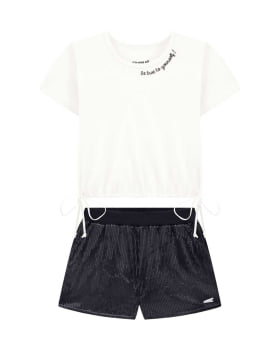 CONJUNTO INFANTIL NINA GO BLUSA CROPPED EM COTTON E SHORT EM MALHA PAETE COM MOLETINHO - 2243024