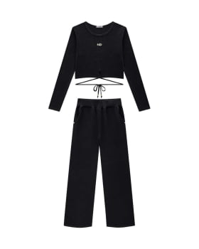 CONJUNTO INFANTIL NINA GO BLUSA CROPPED EM RIBANA E CALÇA WIDE EM MOLETINHO -2251003