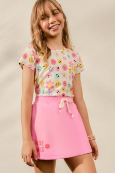 CONJUNTO INFANTIL NINA GO BLUSA EM COTTON ESTAMPADA E SHORT-SAIA EM MOLETINHO - 2254022