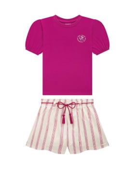 CONJUNTO INFANTIL NINA GO BLUSA EM MEIA MALHA E SHORT TECIDO LINHO NATURE - 2243036