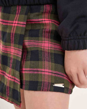 CONJUNTO INFANTIL NINA GO BLUSÃO EM MOLETOM FELPADO E SHORT SAIA EM FLANELA XADREZ - 2551035