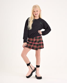 CONJUNTO INFANTIL NINA GO BLUSÃO EM MOLETOM FELPADO E SHORT SAIA EM FLANELA XADREZ - 2551035