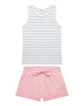 CONJUNTO INFANTIL SOMNII REGATA EM COTTON LISTRADO FIO TINTO E SHORT CLOHARD EM SARJA - 3243079