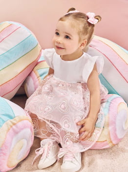 VESTIDO INFANTIL CINTI EM TULE BORDADO DE CORAÇÕES COM APLICAÇÕES DE LANTEJOULAS - 10455 VESTIDO INFANTIL CINTI EM TULE BORDADO DE CORAÇÕES COM APLICAÇÕES DE LANTEJOULAS - 10455