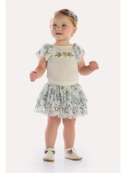 CONJUNTO INFANTIL KIKI BODY COM BORDADO E SAIA EM TULE ESTAMPADO - 1400010 CONJUNTO INFANTIL KIKI BODY COM BORDADO E SAIA EM TULE ESTAMPADO - 1400010