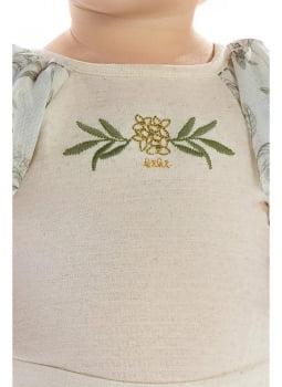 CONJUNTO INFANTIL KIKI BODY COM BORDADO E SAIA EM TULE ESTAMPADO - 1400010