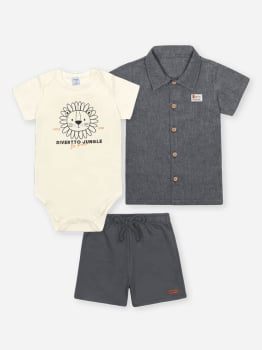 CONJUNTO INFANTIL DIVERTTO BODY ESTAMPA JUNGLE ACOMPANHA CAMISA E BERMUDA EM MOLETOM - 16269