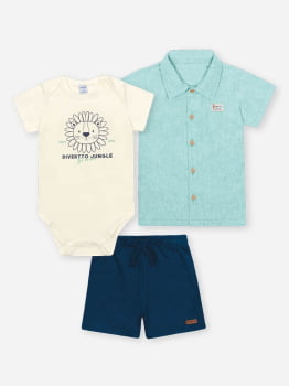 CONJUNTO INFANTIL DIVERTTO BODY ESTAMPA JUNGLE ACOMPANHA CAMISA E BERMUDA EM MOLETOM - 16269