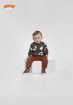CONJUNTO INFANTIL ALAKAZOO BLUSÃO ESTAMPADO E CALÇA EM MOLETOM - 65226